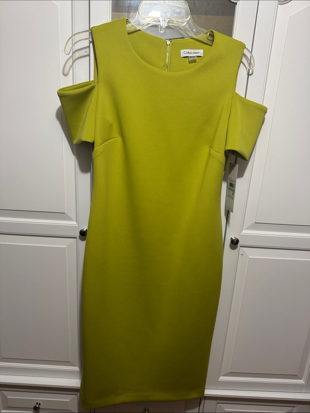 Calvin Klein Lime Green Cold-Shoulder Midi Dress